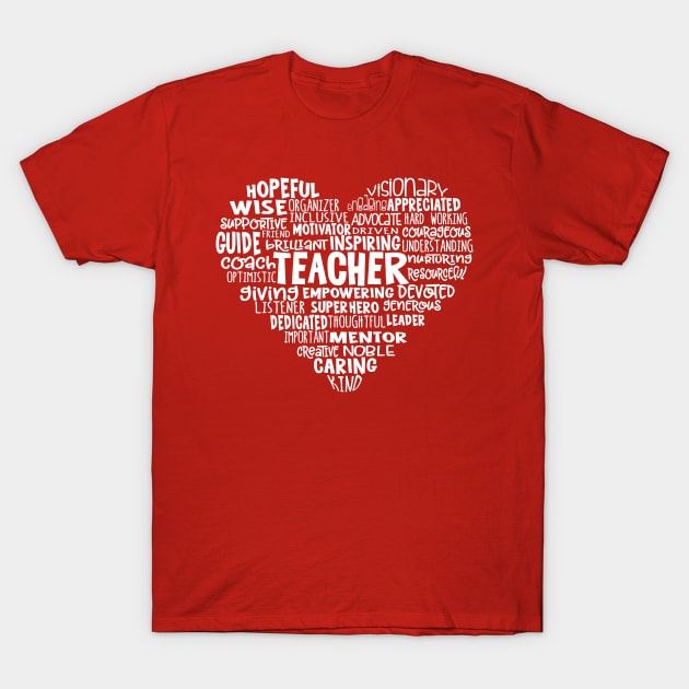 Teacher Heart Word Cloud T-Shirt by Jitterfly